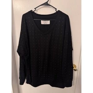 The Sweatshirt Project Black V Neck Long Sleeve Studded Top Plus Size 1X